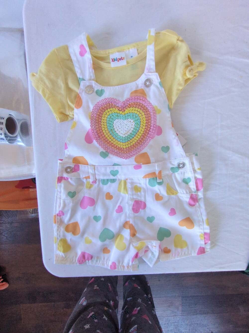 Kidgets Toddler Girls Heart Shortall and Tee Set Size 3T